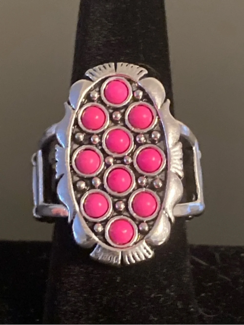 paparazzi Silver-Tone Ring with Hot Pink Cabochons